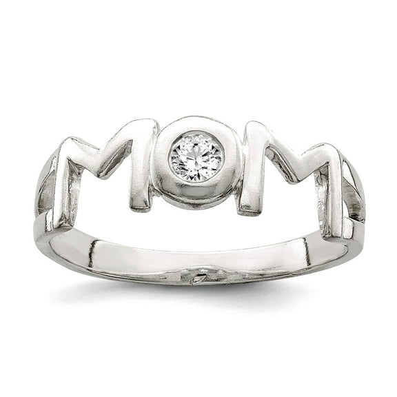 925 Sterling Silver Solid Back and Cubic Zirconia Polished Mom Ring Size 7 2mm Wide Ring for Women