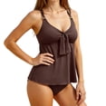 thumbnail image 3 of VEKDONE Women's Ruched Tankini Swimsuits Tummy Control Two Piece Bathing Suit V Neck Tie Front Flowy Swim Top with Bottoms Summer Beach Swimwear Brown L, 3 of 5