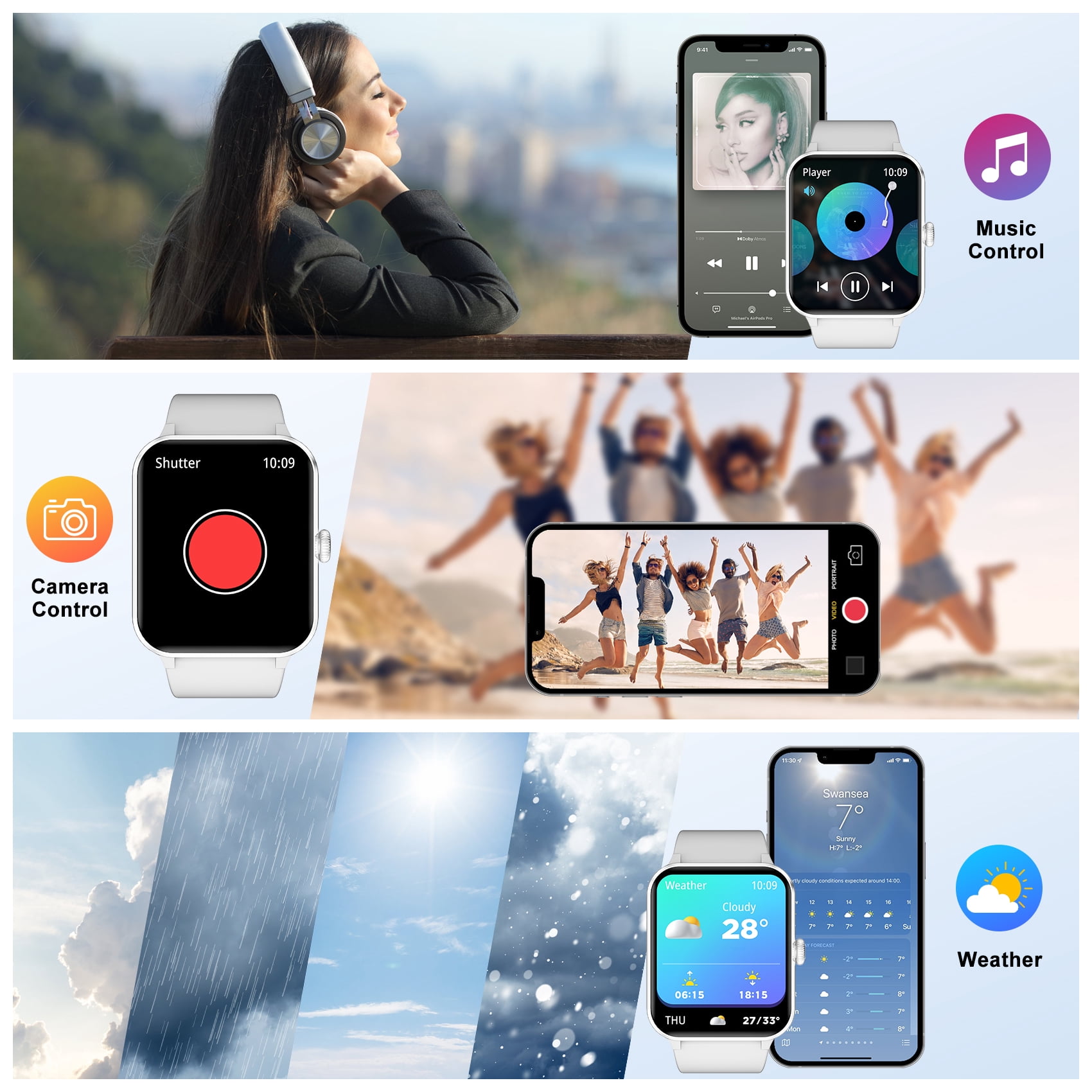 Blackview Smart Watch for Men, Bluetooth Calling, Fitness Tracker with 100+ Sports Modes, 1.85" HD Display, Compatible with Android & iPhone, Gray