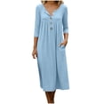 thumbnail image 6 of Meichang Summer Dresses for Women 3/4 Sleeve Button Henley Neck Midi Dress Casual Loose Fit Pleated Front Beach Dresses with Pockets, 6 of 7