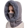 thumbnail image 3 of GRNSHTS Women One Piece Slouchy Fleece Beanie Hats Scarf Mask Drawstring Warm Hooded Winter Balaclava Pullover Knitted Hat (Grey), 3 of 11