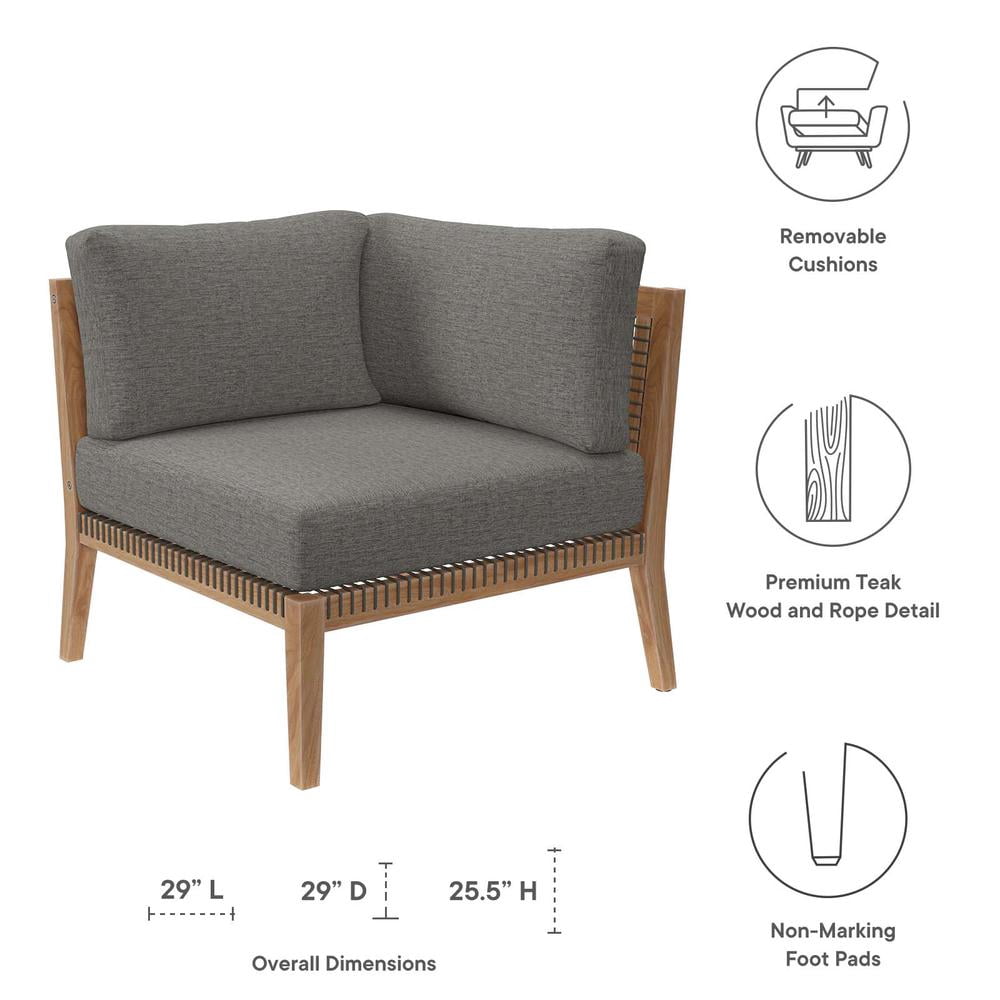 Modway Clearwater Teak Wood and Fabric Outdoor Corner Chair in Gray/Graphite