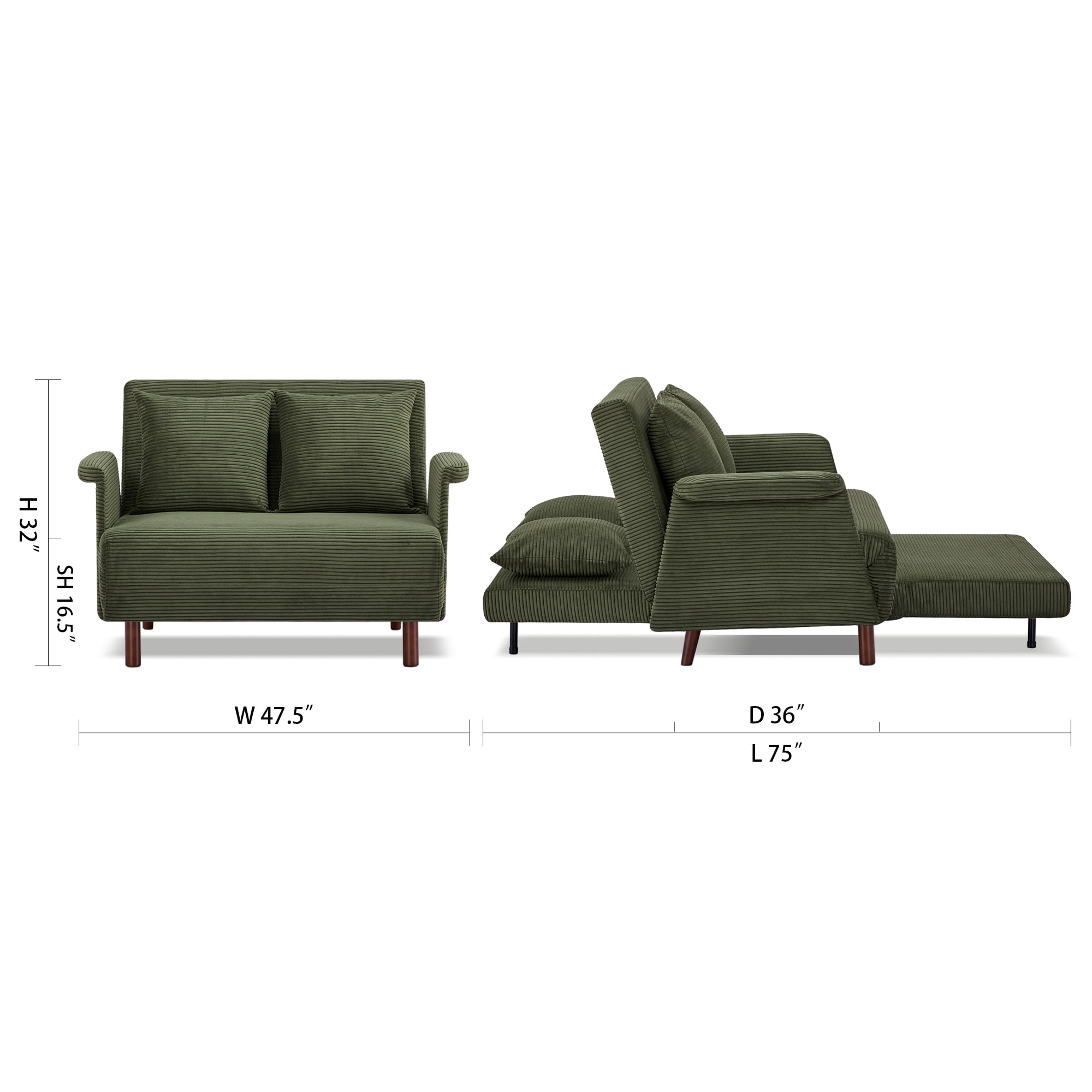 Artdeco Home Boston Convertible Futon Chair Darck Olive Green, Velvet Medium Pillows Included, Multi-Position 6 in Sofa, Futon Chair