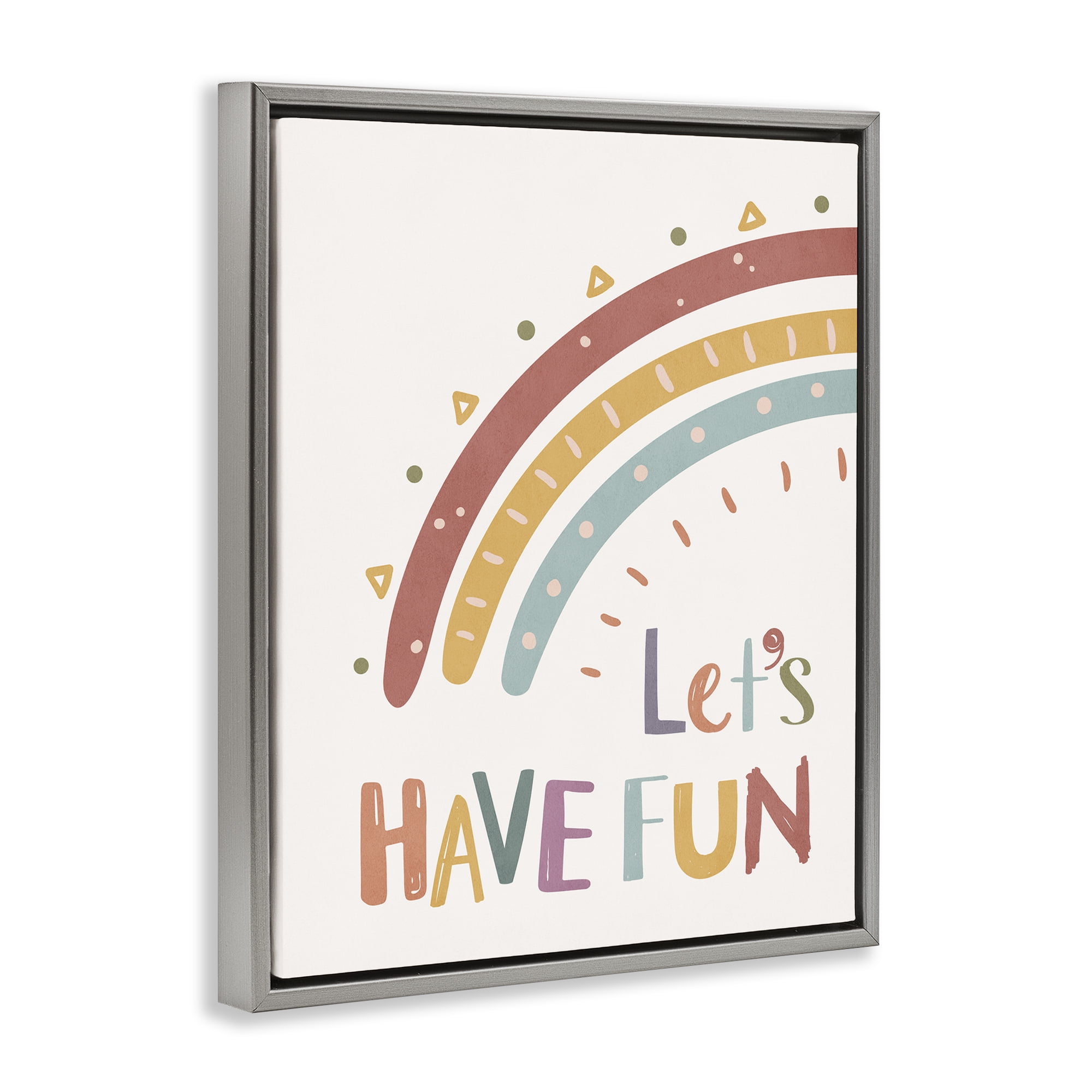 Stupell Industries Let's Have Fun Rainbow Text & Numbers Painting Gray Floater Framed Canvas Art Print Wall Art, 25 x 31
