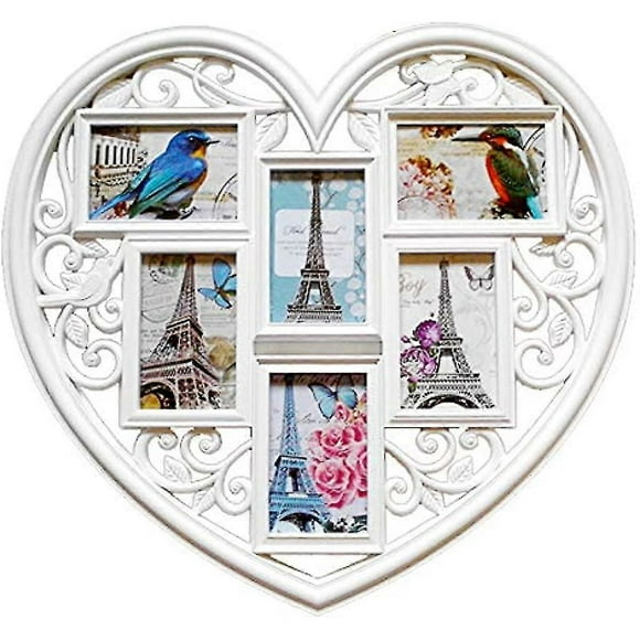 Youyijia Heart Shape Photo Frame 6 Photos 3d Large Hanging Heart Shape Collage White Multi Picture Frames For Wall Wedding