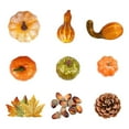 thumbnail image 1 of Calabazas artificiales de cosecha a granel, hojas de arce, piñas y bellotas para Halloween de otoño. 70 piezas, 1 of 9