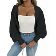 thumbnail image 1 of Women Open Front Ribbed Knit Crop Drop Shoulder Long Sleeve Solid Loose Fit Knitted Crop Cardigan Shrug Black One size, 1 of 9