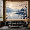 thumbnail image 6 of Cherry Blossoms Around a Moonlit Lake by Pavilion, Peaceful Watercolor for Nature Lovers, Lake Wall Art, Housewarming Gift, Tapestry Wall Hanging for Bedroom and Living Room, 6 of 7