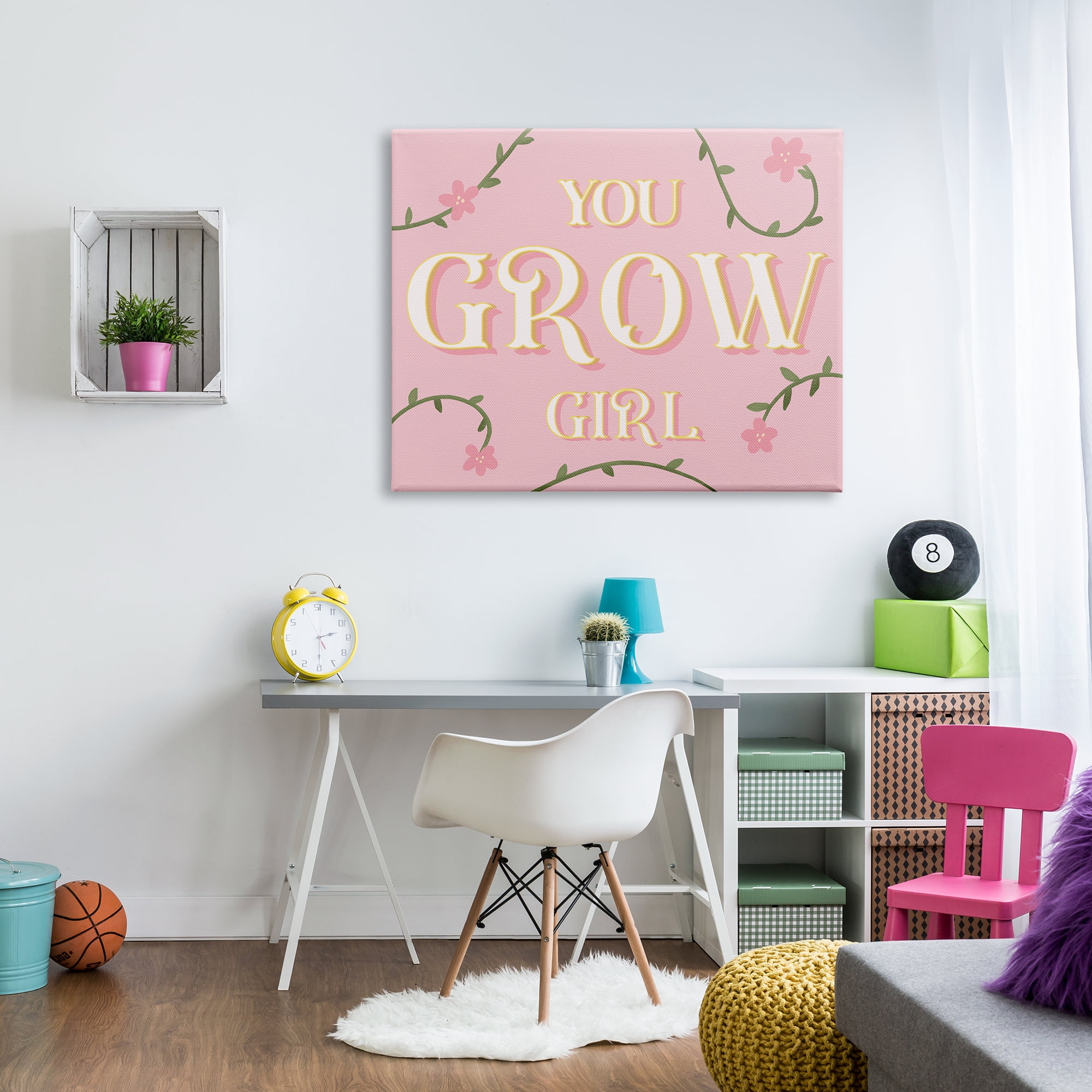 Stupell Industries You Grow Girl Encouragement Pink Green Floral Vines, 36 x 48, Designed by Daphne Polselli