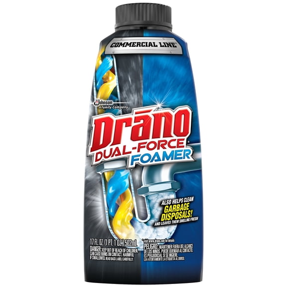 Drano Dual-Force Foamer, Hair and Drain Clog Remover, Commercial Line, 17 fl oz