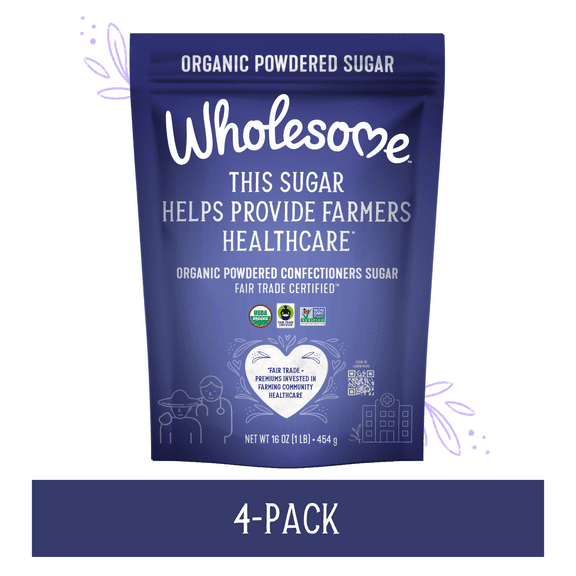 Wholesome Sweeteners Organic Powdered Sugar, 16 Ounce, 4-Pack