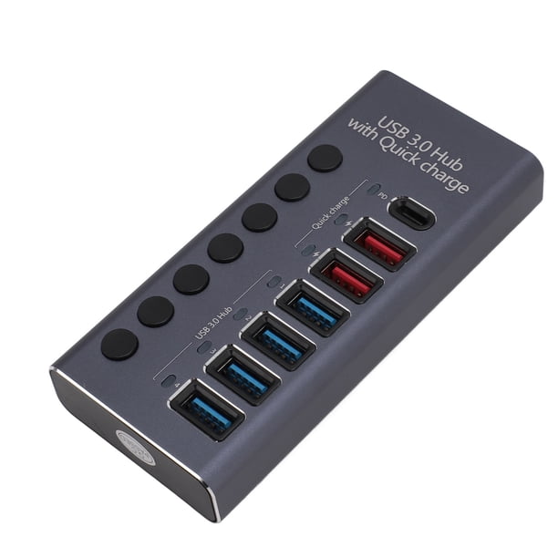 Hub USB 3.0 Con 7 Puertos, Puertos de Transferencia de Datos, Puertos de Carga Rápida Con Adaptador de Corriente para 2003 XP 7 8 10, OS X, 9 y Superior