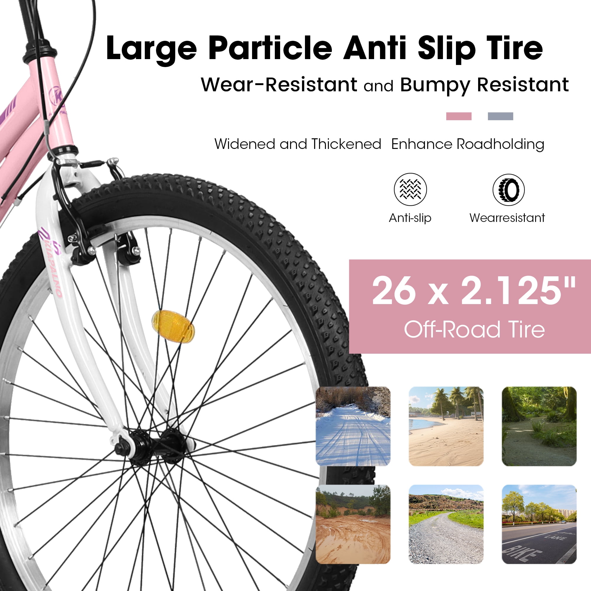 Ambifirner 24 26 Inch Mountain Bike:Commuter Bike with V Brake and Steel Frame, 21 Speed Mountain Bike for Adult Teens, Trail Beach Snow Commuter City Bikes