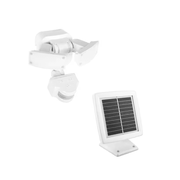 Defiant 180° White Motion Sensor Solar Powered Outdoor 2-Head LED Security Flood Light 500 Lumens