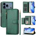 thumbnail image 5 of Zipper Wallet Case for iPhone 17 Pro Max with Card Slots & Wrist Strap, Flip Cover Stand Green, 5 of 5