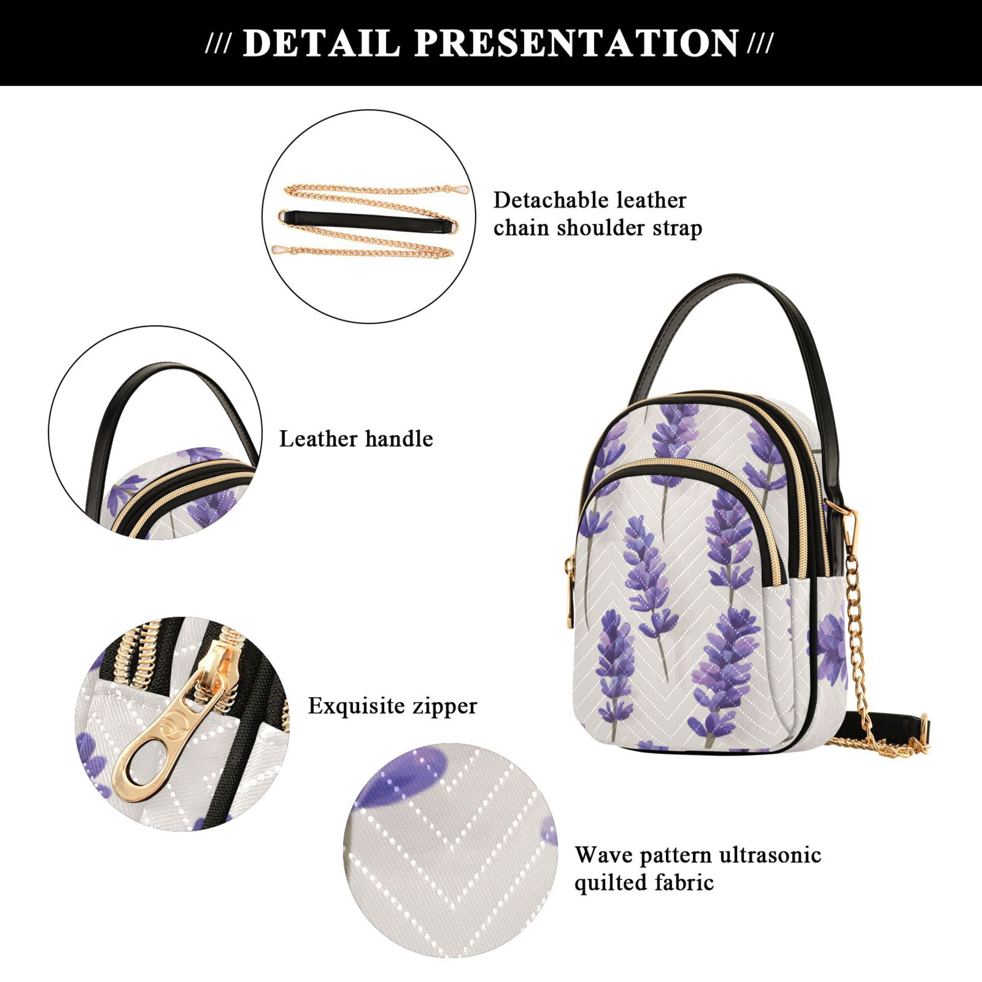 FORMRS Crossbody Bag for Women Quilted Travel Shoulder Cell Phone Purse with Chain Strap Handbag, Lavender Pattern