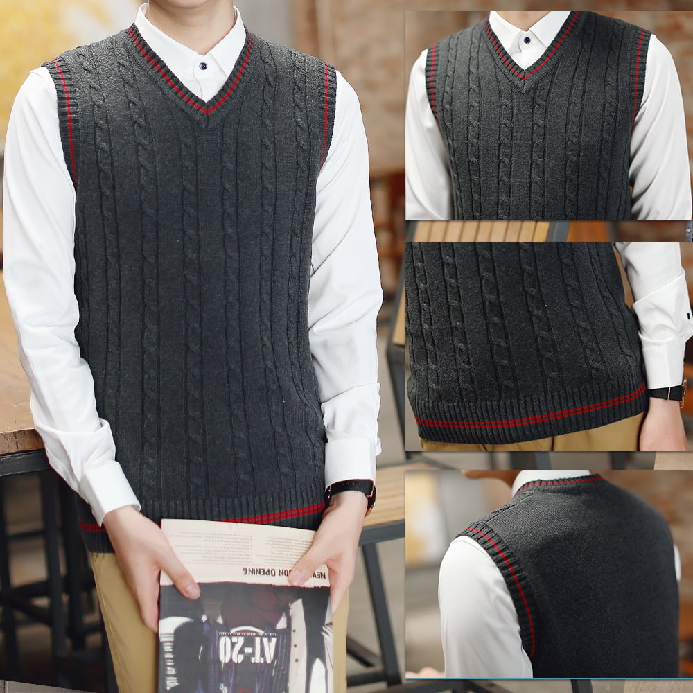 TOPTIE Men's 100% Cotton Knit Sweater Vest, V Neck Twist Knit TOPTIE Men's 100% Cotton Knit Sweater Vest, V Neck Twist Knit