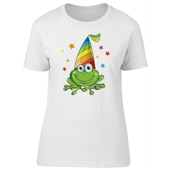 Cute Crazy Party Frog Cartoon T-Shirt Women -Image by Shutterstock, Female Medium