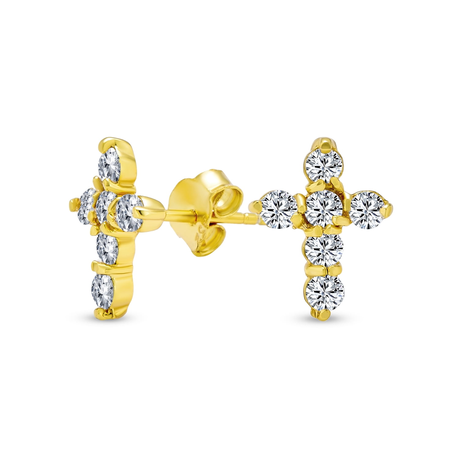 Details about   14k Yellow Gold Clear CZ Dangle Cross Religious Earrings for Girls Teens 