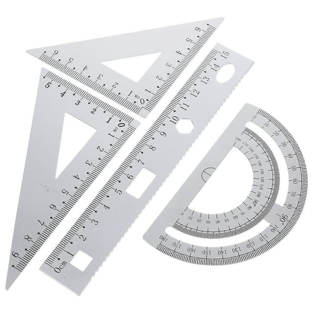 1 Set of 4PCS DIY Metal Ruler Sturdy Office Metal Ruler Ruler Stationery Set Triangular Plate Protractor Testing Ruler for Pupils Students