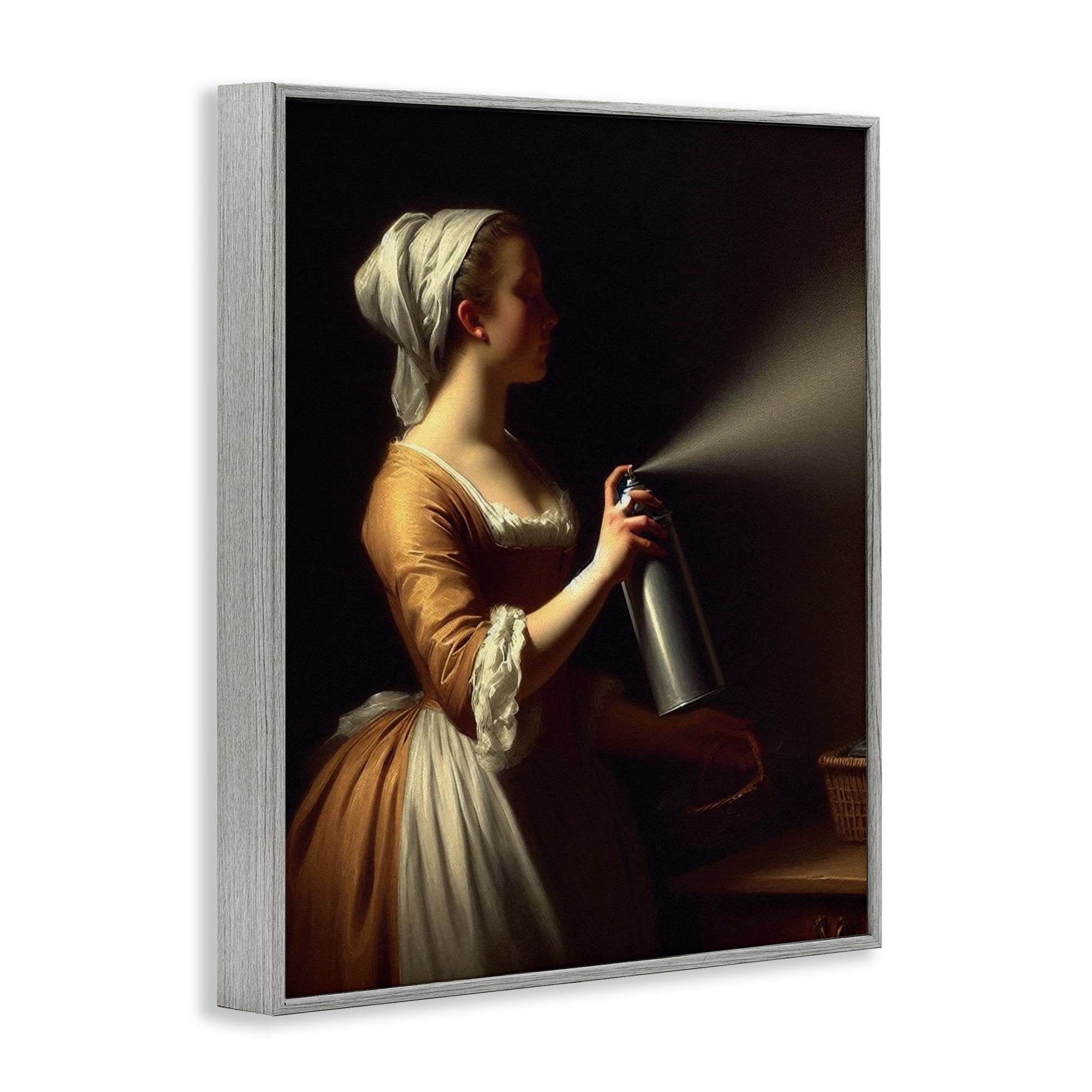 Funny Vintage Lady & Spray Paint Gray Framed Giclee Art, design by Lettered and Lined