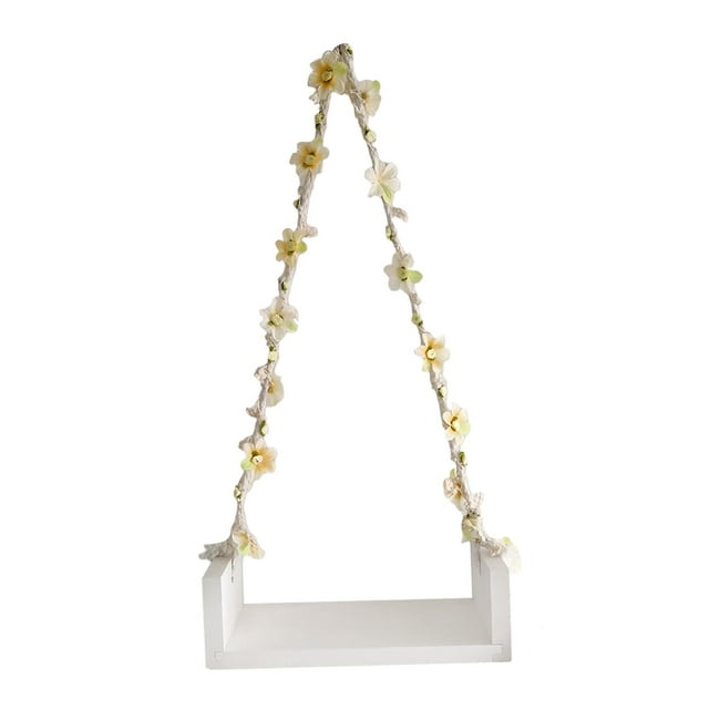 HILABEE Wooden Swing Seats with Flower Rope Photo Background Photo Posing Aid Gift White
