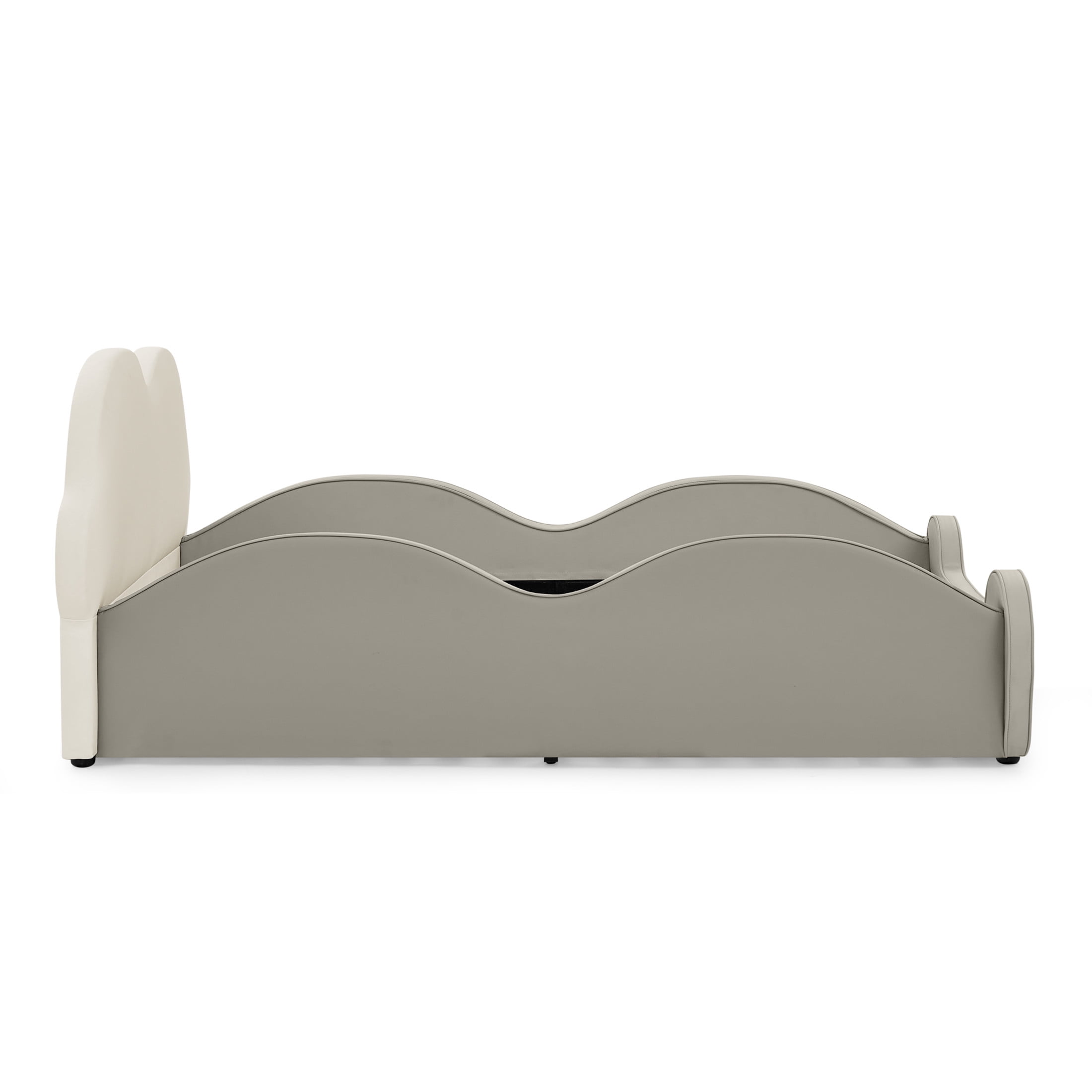 Noble House Mavor Twin Size Cute Cloud PU Leather Kids Bed with Guardrails, Cartoon Safety Toddler Bed, Grey & Beige