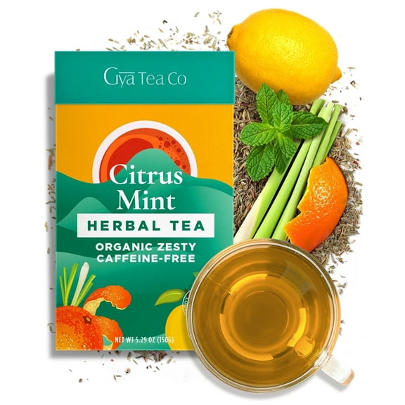 Gya Tea Co Citrus Mint Herbal Tea 5.29oz Makes 70 cups - Blend of Soothing Peppermint, Vitamin C Rich Lemon, Orange Peel & More for Immunity & Throat Comfort Loose Leaf Tea