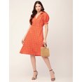 thumbnail image 4 of Moomaya Womens Printed Lapel Collar Dress Puffed Sleeves Knee Dress With Pockets, 4 of 7