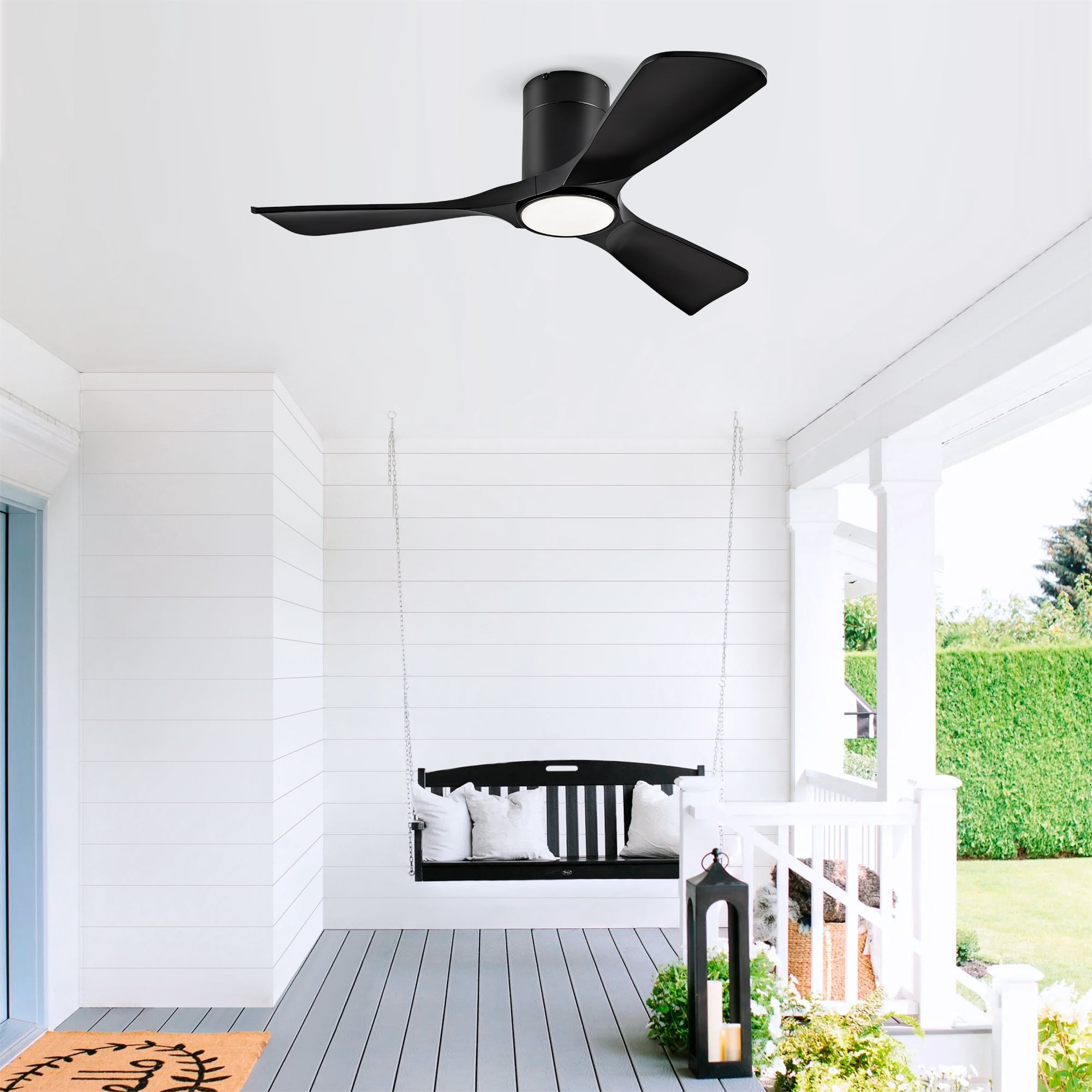 Ceiling Fan with Lights, 42 Inch Flush Mount Remote Control ABS Blades Ceiling Fan for Bedroom Farmhouse Home, Black