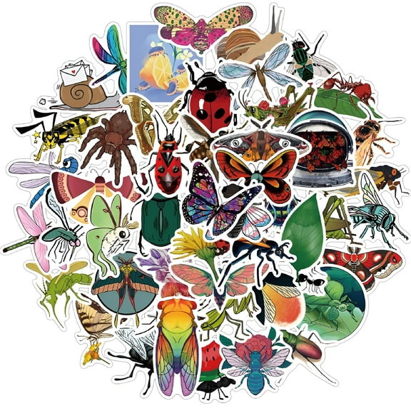CCOCC 50pcs Insect Stickers PVC Bug Decals Waterproof Vinyl for Kids Teens Laptop Bumper Phone Guitar Luggage