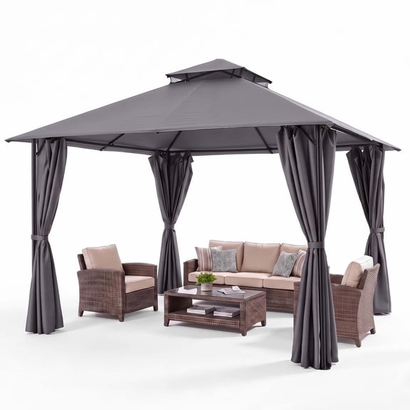 HOTEEL 10x10 Gazebos for Patios, Canopy Tent Outdoor Gazebo Backyard Gazebo Patio with Curtains and Double Roof for Party, Wedding, BBQ and Event, Gray(Updated)