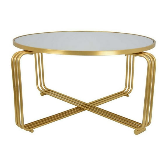 Plant Stand Coffee Table, 37 Inch Round Mirror Top, Modern Gold Metal