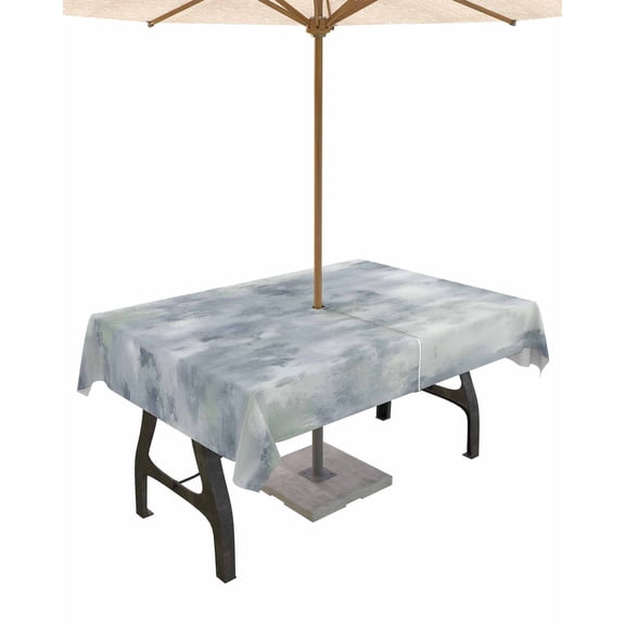Fsddascl Vintage Blue Outdoor Tablecloth - 60x84 Inch Rectangle Dining Table Cover, Modern Abstract Art Oil Painting Waterproof Outdoor Table Cloth with Umbrella Hole & Zipper for Picnic/Patio/Party