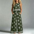 thumbnail image 4 of TEAJOPSUU Womens 2 Piece Boho Floral Sets Loose Sleeveless Crew Neck Tank Tops Wide Leg Drawstring Waist Pants with Pockets Macthing Outfits Green, 4 of 5