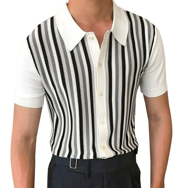 sckarle Men's Striped Knit Polo Shirt