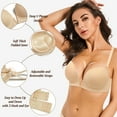 thumbnail image 3 of Yandw Women'S Deep V Plunge Padded Push Up Convertible Bra With Clear Straps Low Cut Underwire Bra, Beige 36D, 3 of 7