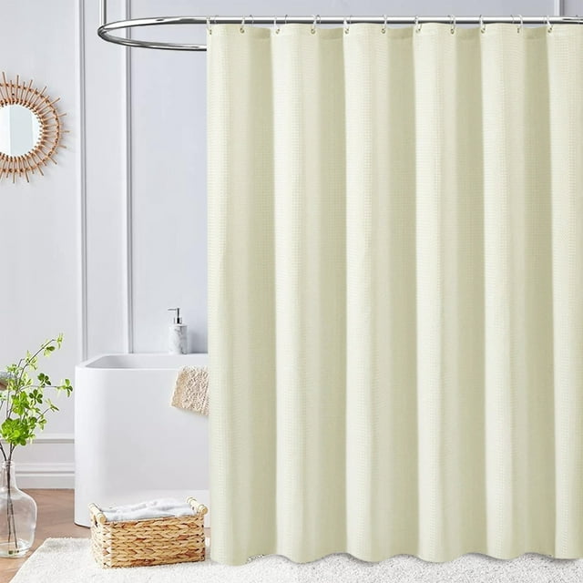 Rideau de Douche en Polyester Uni et Imperméable Salle de Bain Rideau de Douche en Tissu Sans Crochets Doublure de Rideau de Douche avec Poches Rideaux de Douche Extra Longs