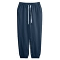 thumbnail image 4 of Men's Cotton Linen Jogger Pants Elastic Drawstring Waist Cuffed Ankle Relaxed Fit Lightweight Breathable Beach Lounge Sweatpants Navy 2XL, 4 of 5
