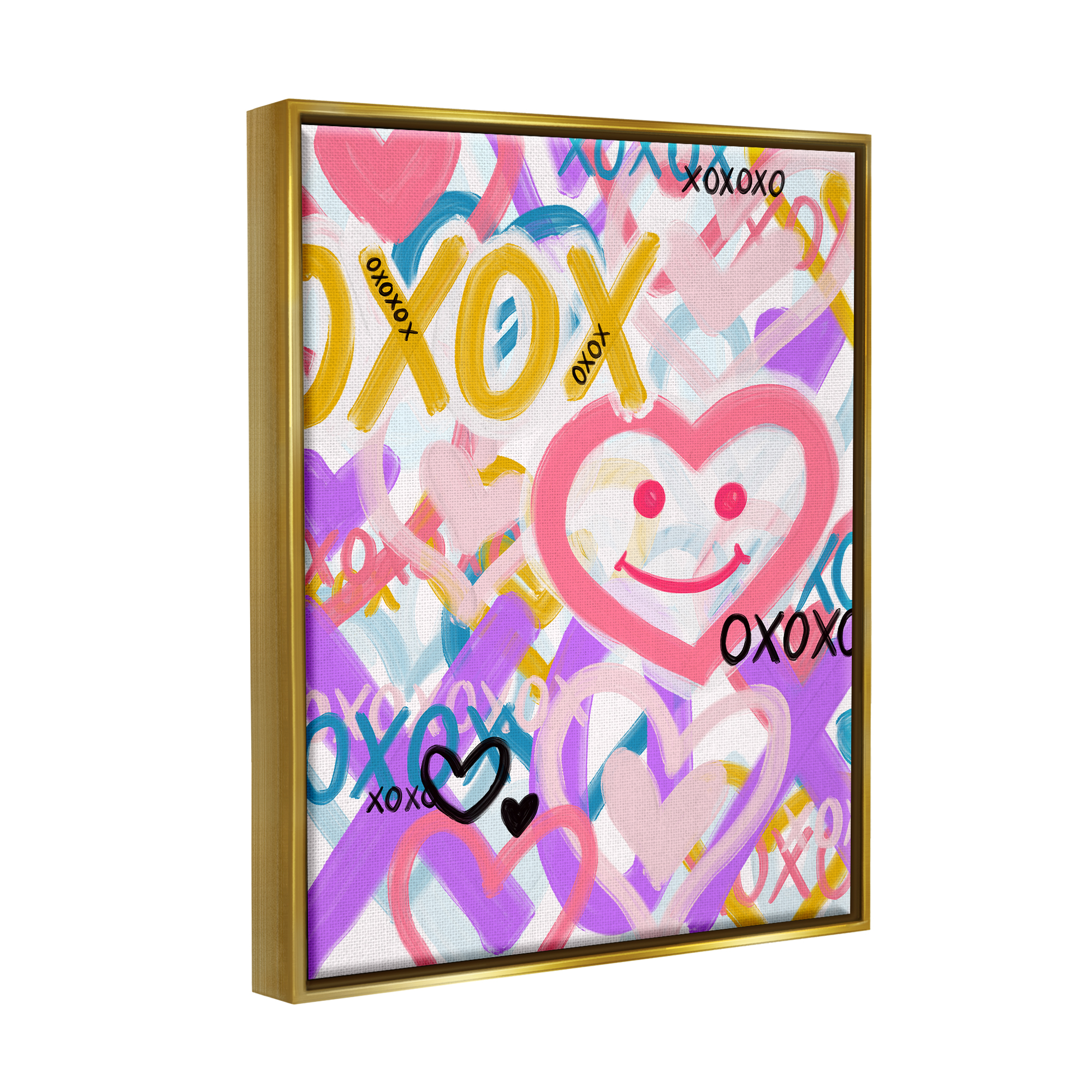Stupell Industries Xoxo Urban Heart Shapes Abstract Painting Gold Floater Framed Canvas Art Print Wall Art, 17 x 21