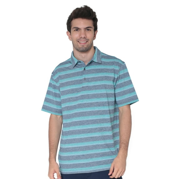 AVA Athletica Men's Collared Moisture-Wicking Active Wear Broad Striped T-Shirt; Teal Blue; LG