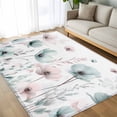 thumbnail image 4 of 6x9Ft Area Rugs Teal Pink Spring Floral Non-Skid Rubber Backing Large Rectangle Rugs - Living Room Bedroom Home Office, Summer Botanical Watercolor Indoor Floor Mat Carpets Washable Rug, 4 of 9