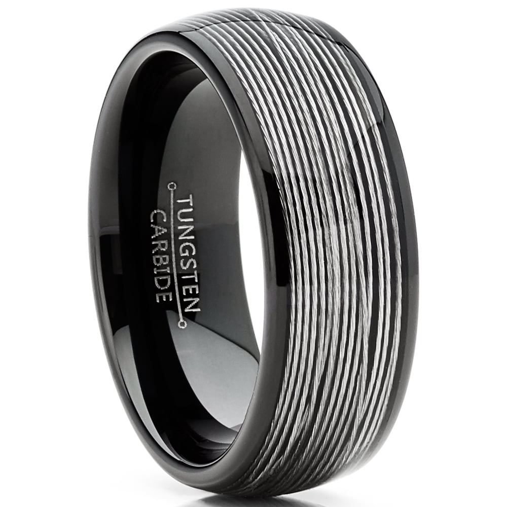 RingWright Co. Mens Tungsten Wedding Band Steel Cables