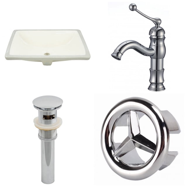 18.25-in. W CUPC Rectangle Bathroom Undermount Sink Set In Biscuit - Chrome Hardware - Overflow Drain Incl. AI-25983