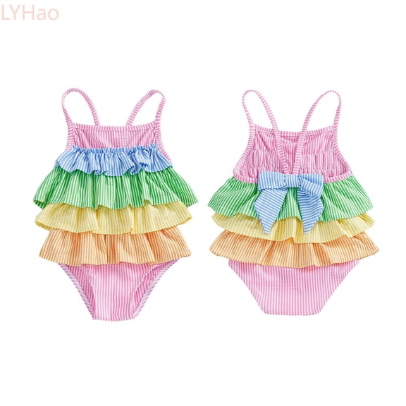 LYHao Girls Swimsuit Cute Rainbow Birthday Cake Print Swimwear For Toddlers And Kids,One-Piece Swimsuit 6-12 Months Multicolor