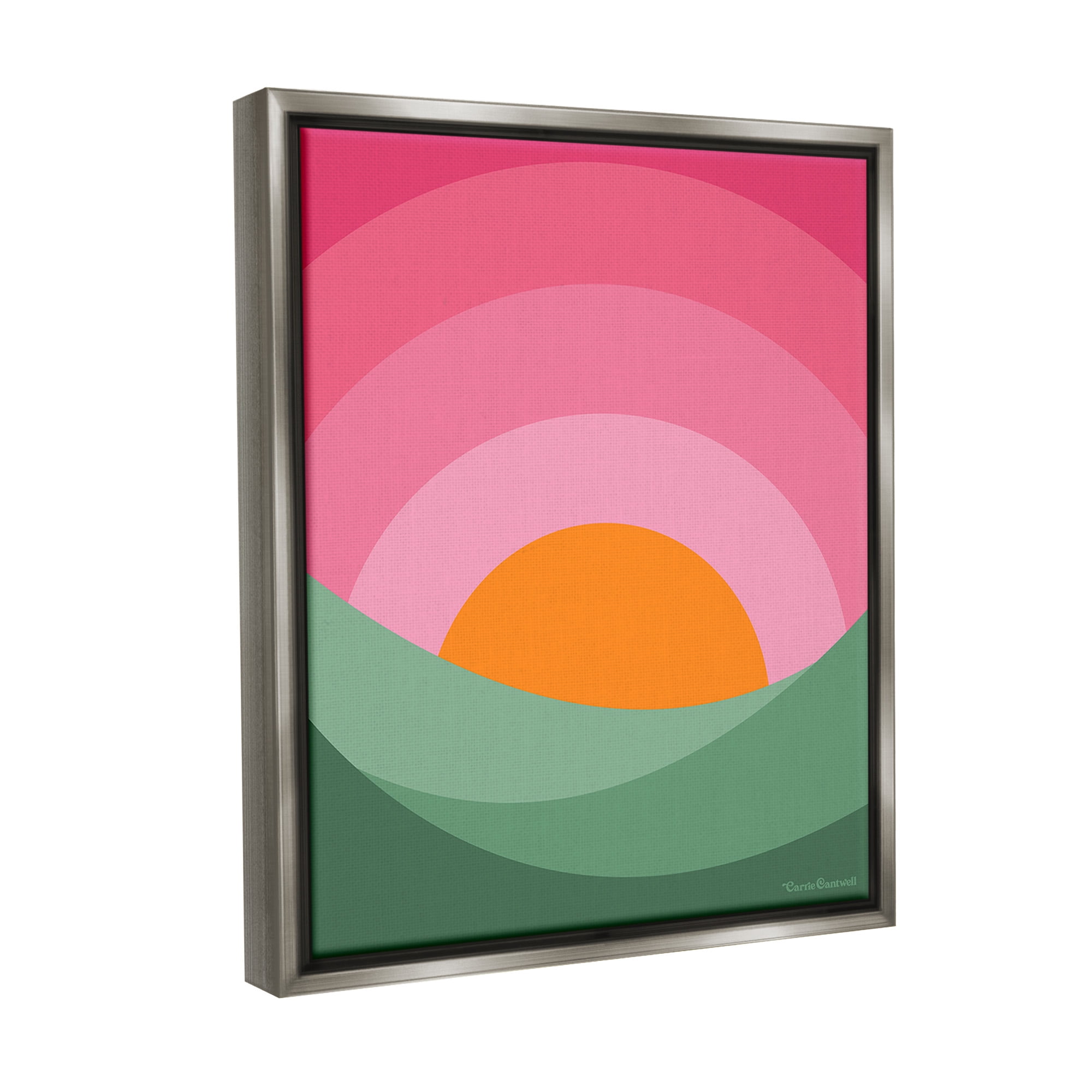 Stupell Industries Green & Pink Landscape Landscape Painting Gray Floater Framed Canvas Art Print Wall Art, 17 x 21