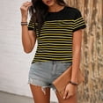 thumbnail image 4 of Puntoco Women's Striped T Shirt Short Sleeve Crewneck Summer Tops Casual Tee Yellow S(S), 4 of 6