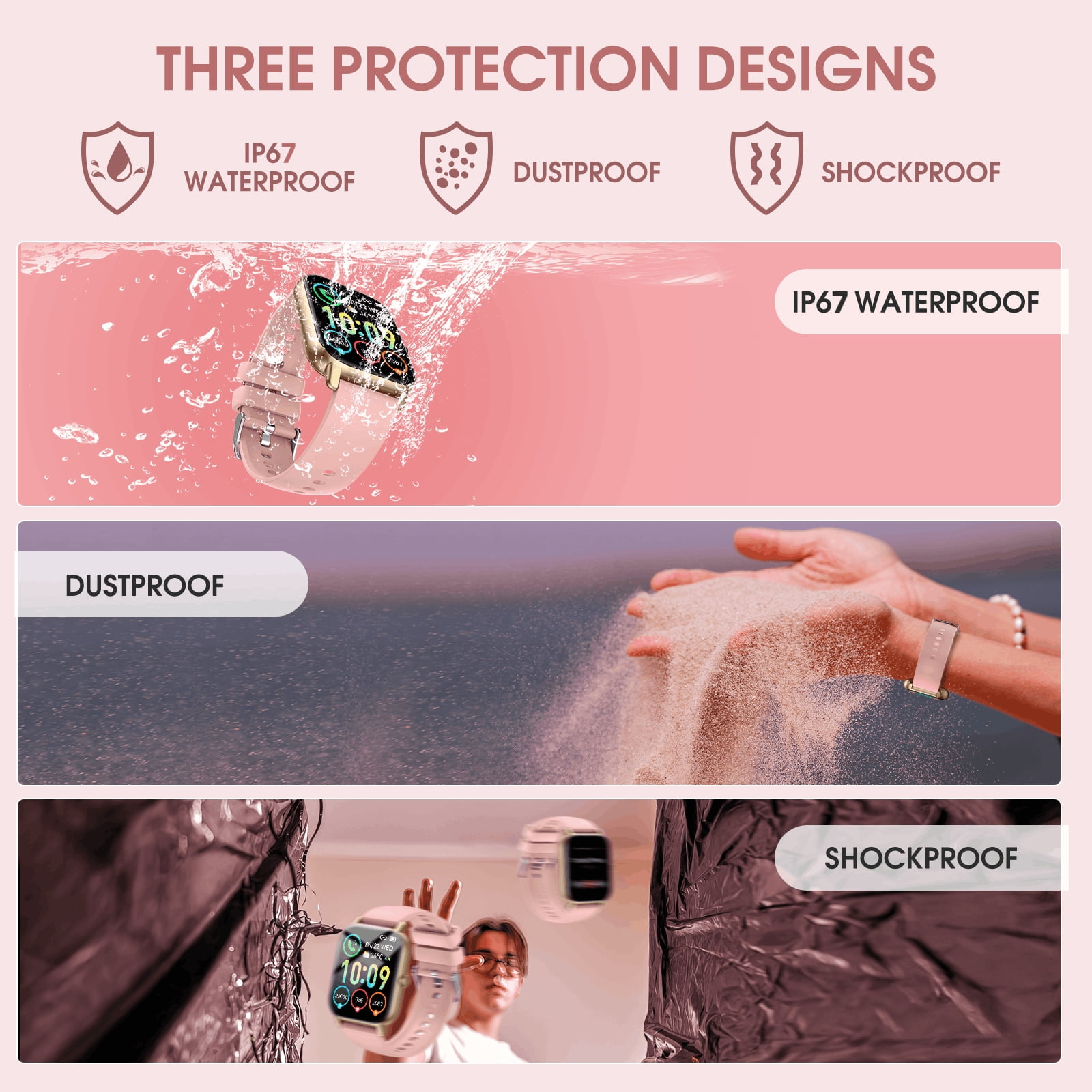 SupDevice Smart Watches for Women Men (Answer/Make Calls) Compatible with iPhone/Android Phones, 1.85" HD Screen Fitness Tracker Heart Rate Monitor 100+ Sports Tracker Watch Waterproof (Pink)