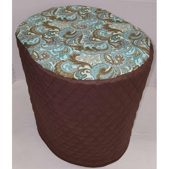 Quilted Brown & Teal Paisley Food Processor Cover by Penny's Needful Things (Chocolate Brown, Large)