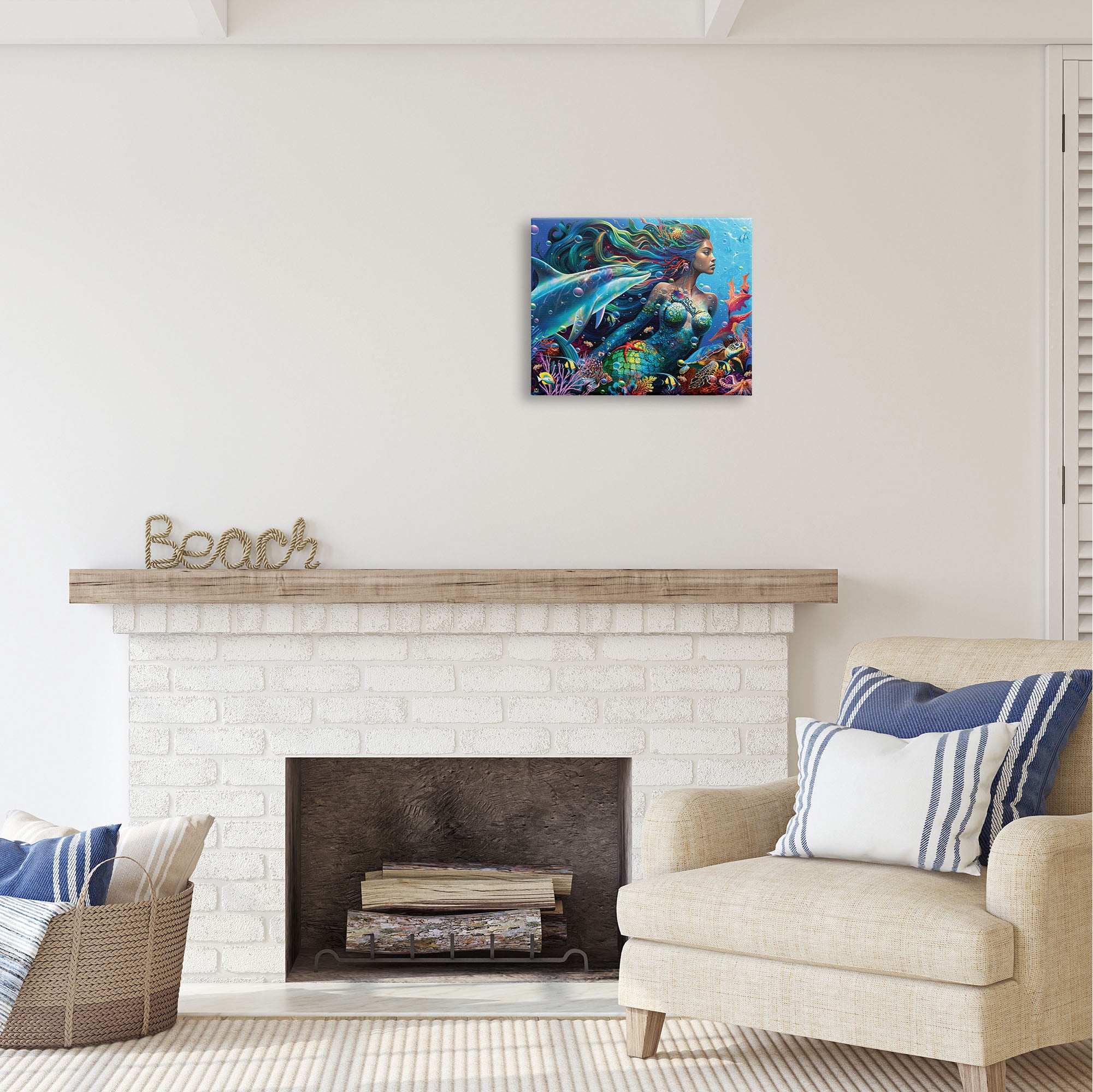 Stupell Industries Mermaid Underwater Sea Life Fairy Tales & Fantasy Painting Gallery Wrapped Canvas Print Wall Art, 20 x 16